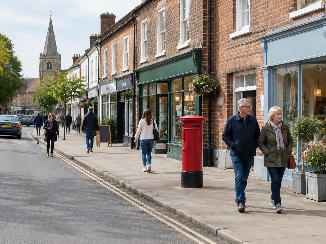 People walking along a British high street